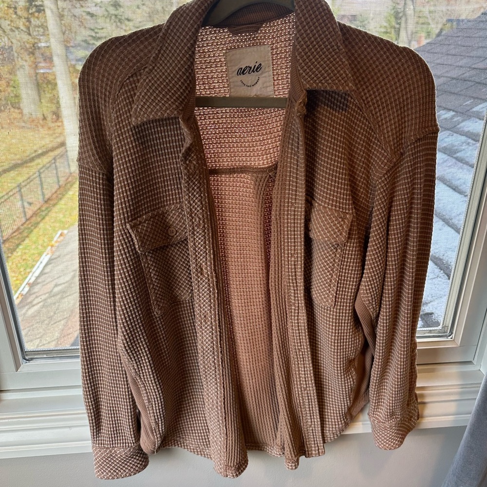 Aerie Tan Checkered Button-Up Shirt
